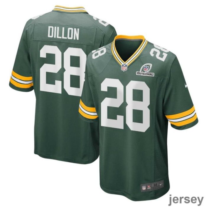 AJ Dillon 28 Green Bay Packers 2024 Divisional Patch Game Men Jersey - Green