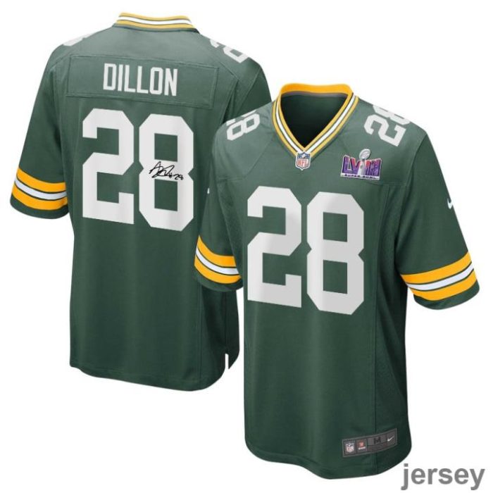 AJ Dillon 28 Signed Green Bay Packers Super Bowl LVIII Game Men Jersey - Green