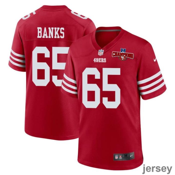 Aaron Banks 65 San Francisco 49ers NFC Champions Patch Game Men Jersey - Scarlet