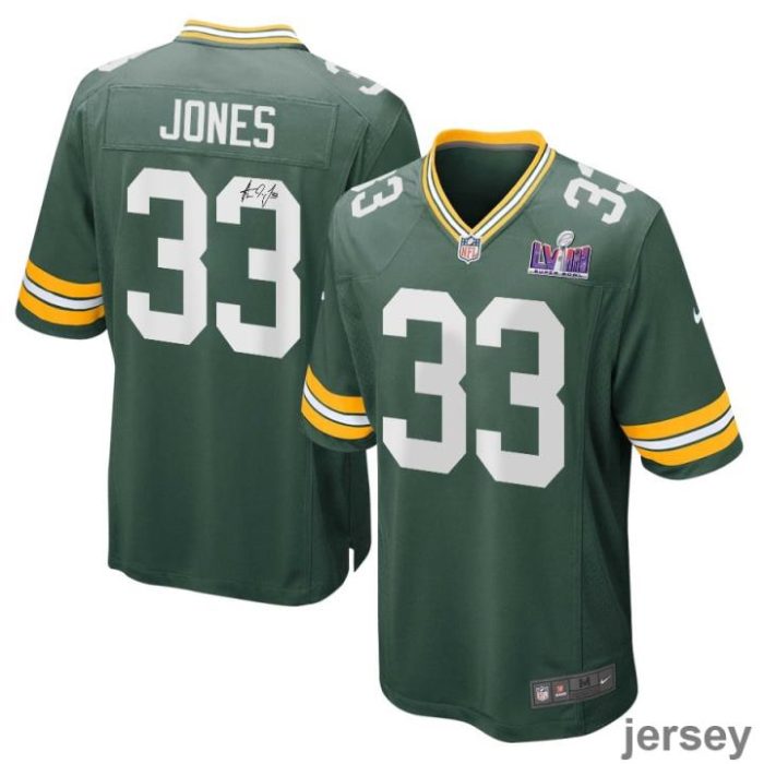 Aaron Jones 33 Signed Green Bay Packers Super Bowl LVIII Game Men Jersey - Green