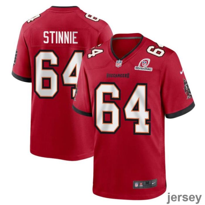 Aaron Stinnie 64 Tampa Bay Buccaneers 2024 Divisional Patch Game Men Jersey - Red