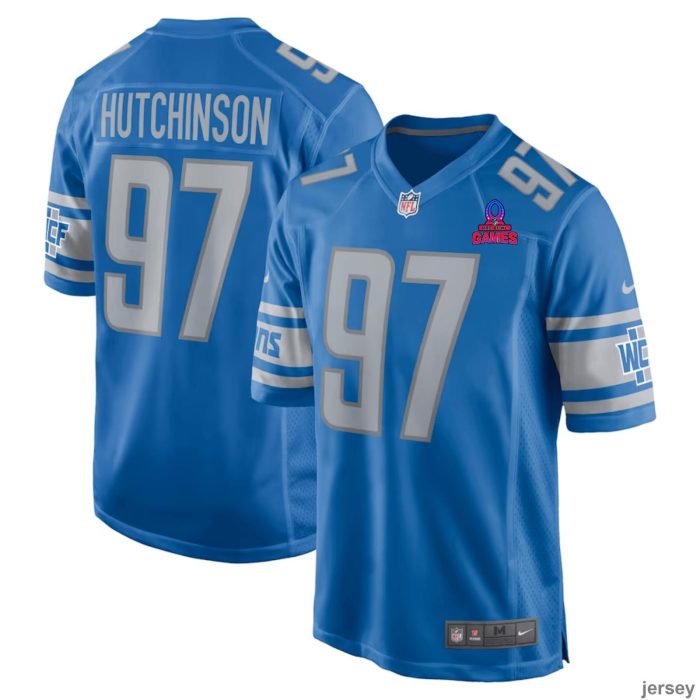 Aidan Hutchinson 97 Detroit Lions 2024 Pro Bowl Patch Game Men Jersey - Blue