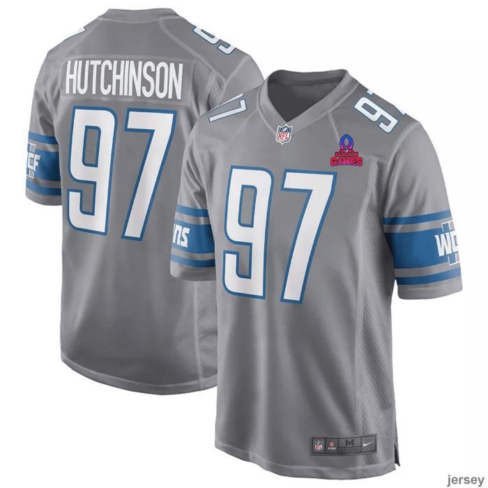 Aidan Hutchinson 97 Detroit Lions 2024 Pro Bowl Patch Game Men Jersey - Gray