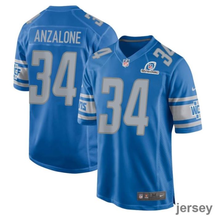 Alex Anzalone 34 Detroit Lions 2024 Divisional Patch Game Men Jersey - Blue