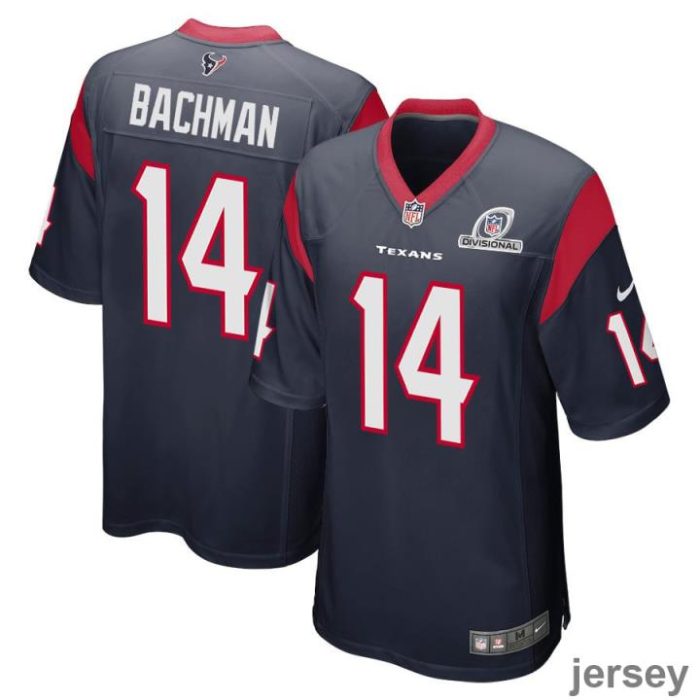 Alex Bachman 14 Houston Texans 2024 Divisional Patch Game Men Jersey - Navy