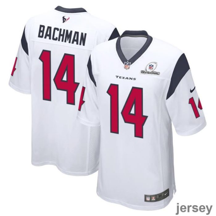 Alex Bachman 14 Houston Texans 2024 Divisional Patch Game Men Jersey - White