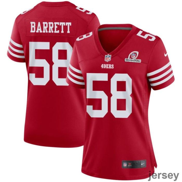 Alex Barrett 58 San Francisco 49ers 2024 Divisional Patch Game Women Jersey - Scarlet