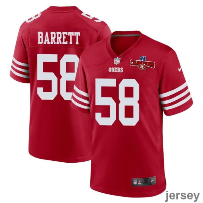 Alex Barrett 58 San Francisco 49ers NFC Champions Patch Game Men Jersey - Scarlet