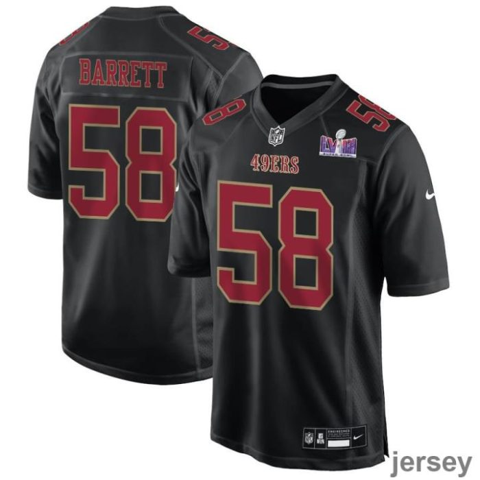 Alex Barrett 58 San Francisco 49ers Super Bowl LVIII Patch Fashion Game Men Jersey - Carbon Black