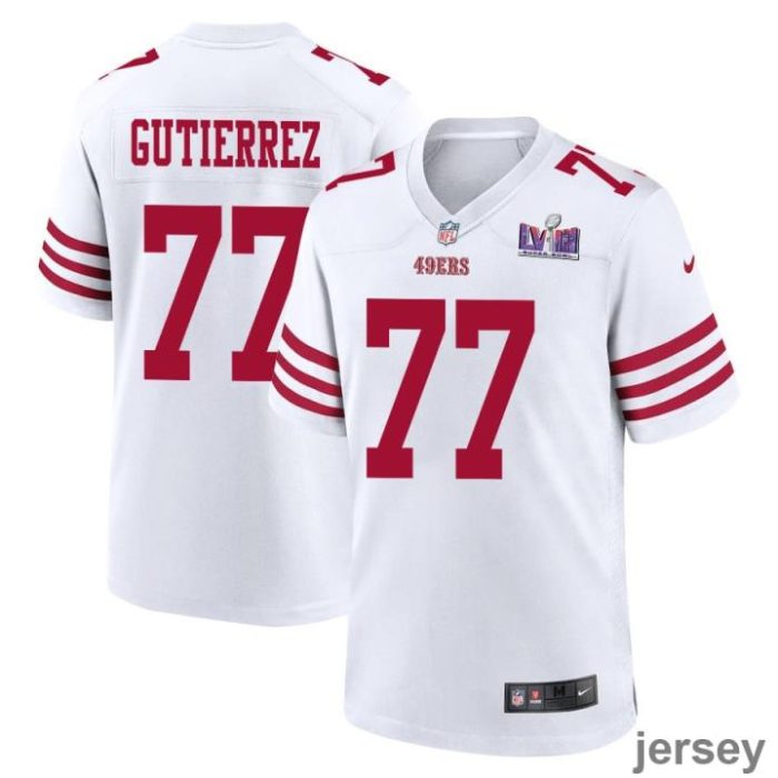 Alfredo Gutierrez 77 San Francisco 49ers Super Bowl LVIII Patch Game Men Jersey - White