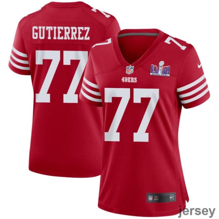 Alfredo Gutierrez 77 San Francisco 49ers Super Bowl LVIII Patch Game Women Jersey - Scarlet