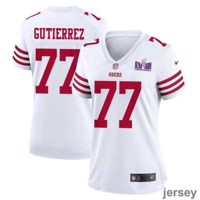 Alfredo Gutierrez 77 San Francisco 49ers Super Bowl LVIII Patch Game Women Jersey - White