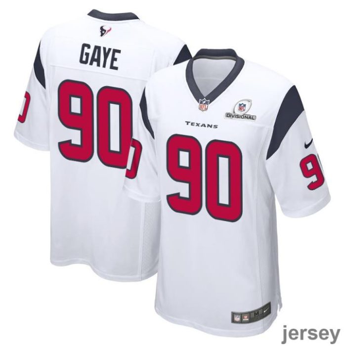 Ali Gaye 90 Houston Texans 2024 Divisional Patch Game Men Jersey - White