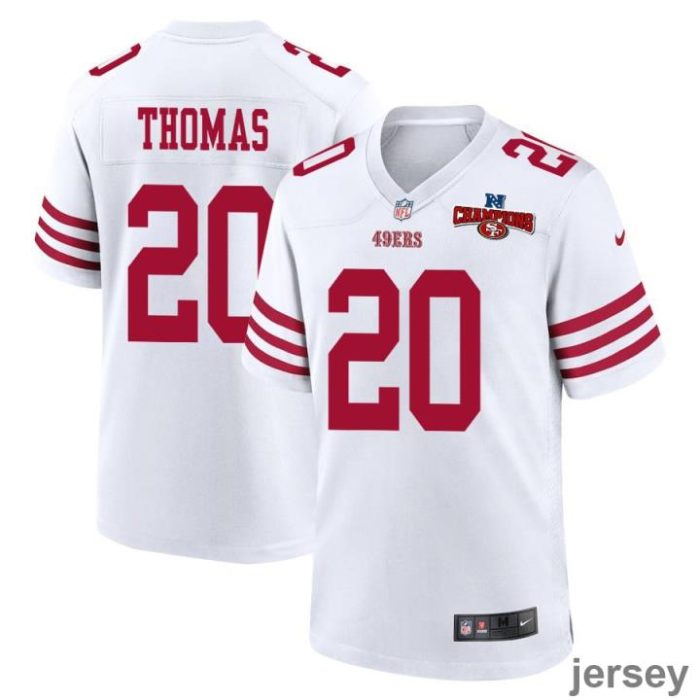 Ambry Thomas 20 San Francisco 49ers NFC Champions Patch Game Men Jersey - White