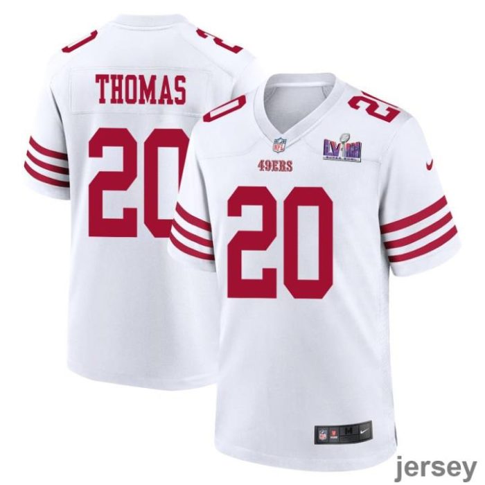 Ambry Thomas 20 San Francisco 49ers Super Bowl LVIII Patch Game Men Jersey - White