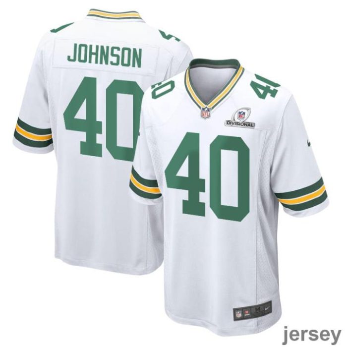 Anthony Johnson 40 Green Bay Packers 2024 Divisional Patch Game Men Jersey - White