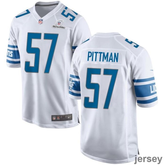 Anthony Pittman 57 Detroit Lions 2024 Divisional Patch Game Men Jersey - White