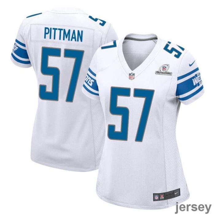 Anthony Pittman 57 Detroit Lions 2024 Divisional Patch Game Women Jersey - White