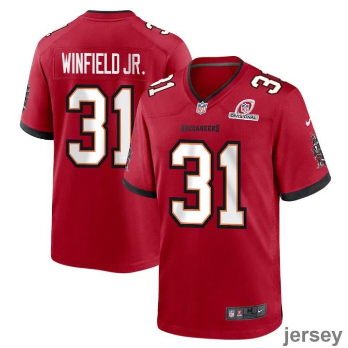 Antoine Winfield Jr. 31 Tampa Bay Buccaneers 2024 Divisional Patch Game Men Jersey - Red