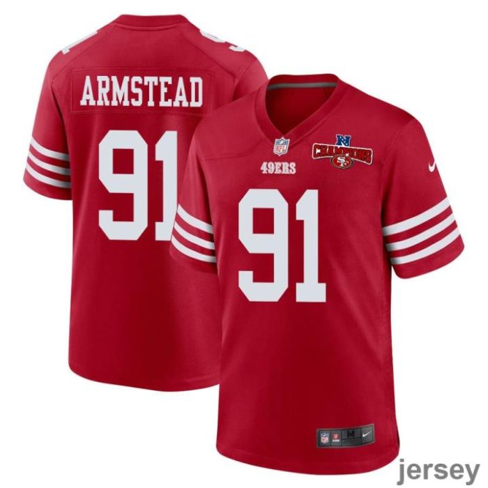 Arik Armstead 91 San Francisco 49ers NFC Champions Patch Game Men Jersey - Scarlet