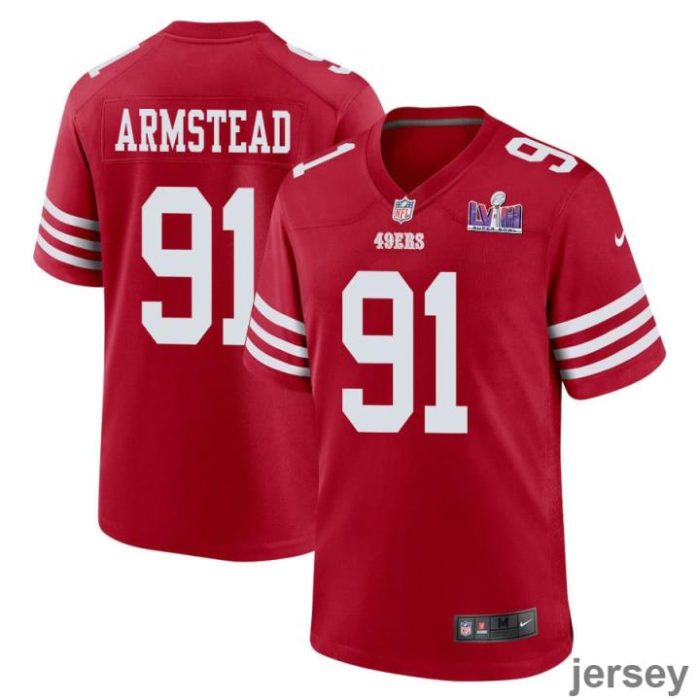 Arik Armstead 91 San Francisco 49ers Super Bowl LVIII Patch Game Men Jersey - Scarlet