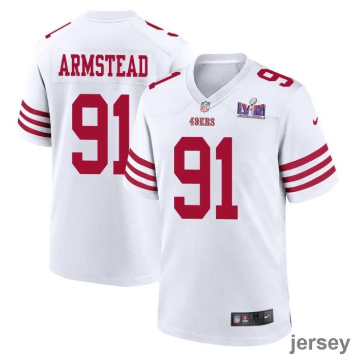 Arik Armstead 91 San Francisco 49ers Super Bowl LVIII Patch Game Men Jersey - White