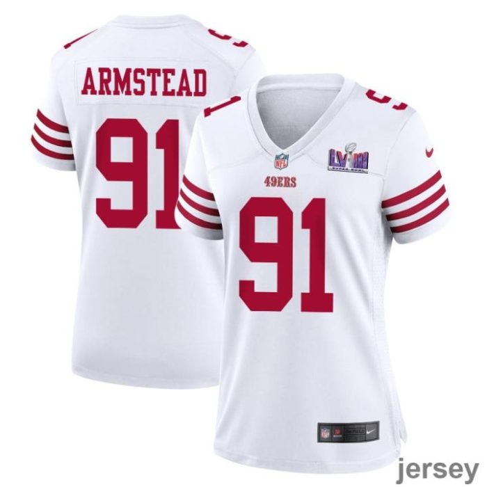 Arik Armstead 91 San Francisco 49ers Super Bowl LVIII Patch Game Women Jersey - White