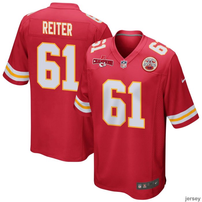 Austin Reiter 61 Kansas City Chiefs AFC Champions Patch Game Men Jersey - Red