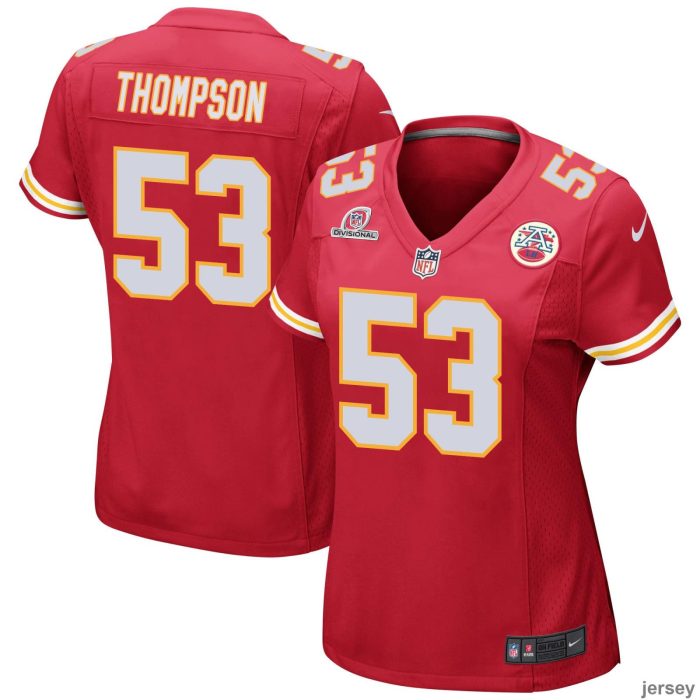 BJ Thompson 53 Kansas City Chiefs 2024 Divisional Patch Game Women Jersey - Red