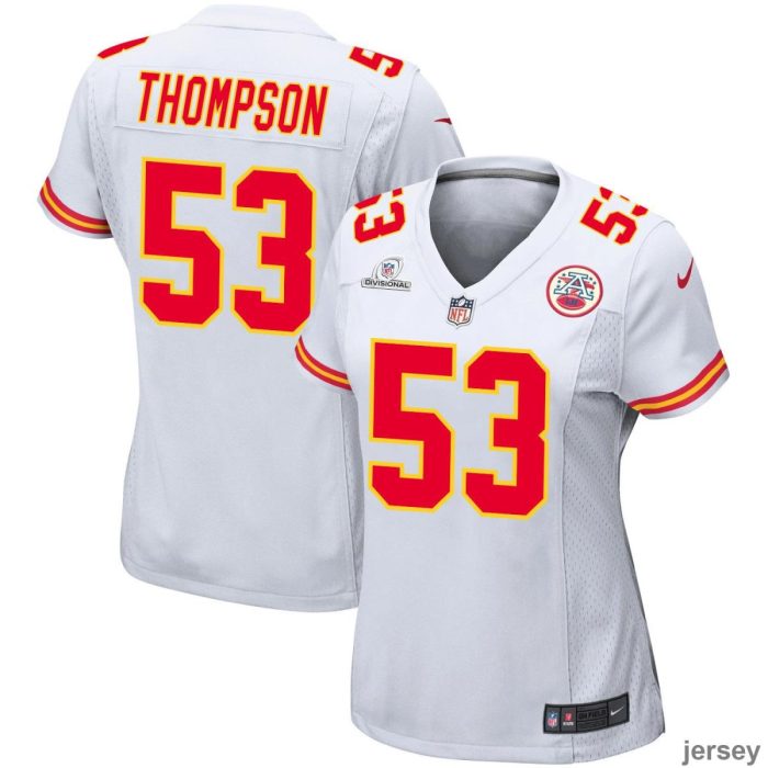 BJ Thompson 53 Kansas City Chiefs 2024 Divisional Patch Game Women Jersey - White