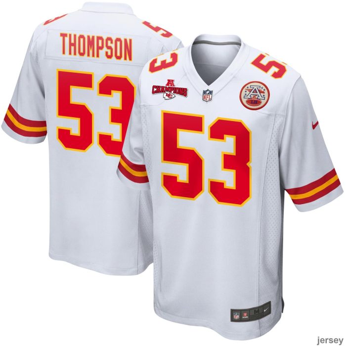 BJ Thompson 53 Kansas City Chiefs AFC Champions Patch Game Men Jersey - White