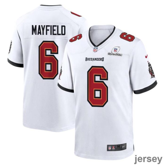 Baker Mayfield 6 Tampa Bay Buccaneers 2024 Divisional Patch Game Men Jersey - White