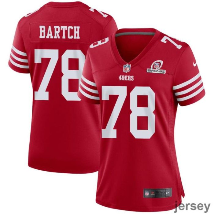 Ben Bartch 78 San Francisco 49ers 2024 Divisional Patch Game Women Jersey - Scarlet