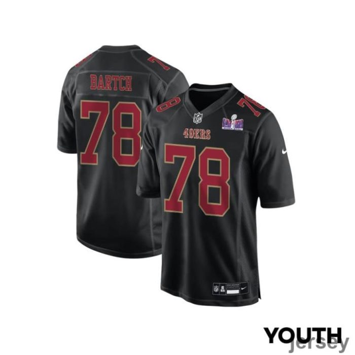 Ben Bartch 78 San Francisco 49ers Super Bowl LVIII Patch Fashion Game YOUTH Jersey - Carbon Black