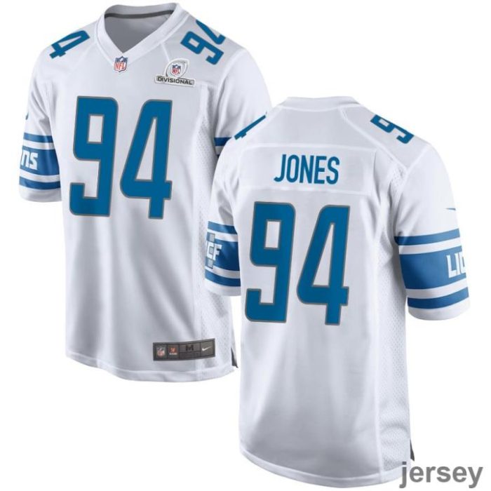 Benito Jones 94 Detroit Lions 2024 Divisional Patch Game Men Jersey - White