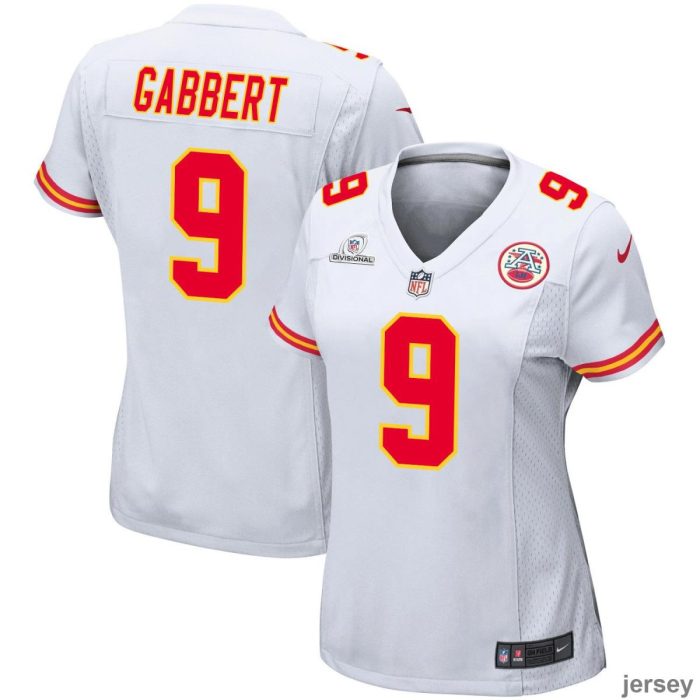 Blaine Gabbert 9 Kansas City Chiefs 2024 Divisional Patch Game Women Jersey - White