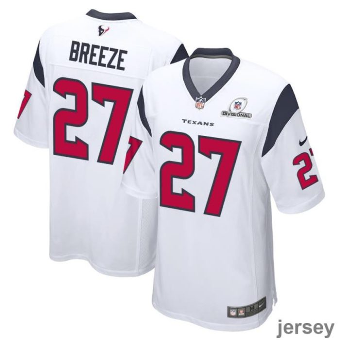 Brady Breeze 27 Houston Texans 2024 Divisional Patch Game Men Jersey - White