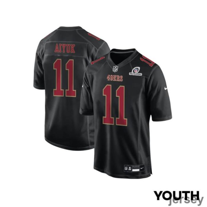 Brandon Aiyuk 11 San Francisco 49ers 2024 Divisional Patch Fashion Game YOUTH Jersey - Carbon Black