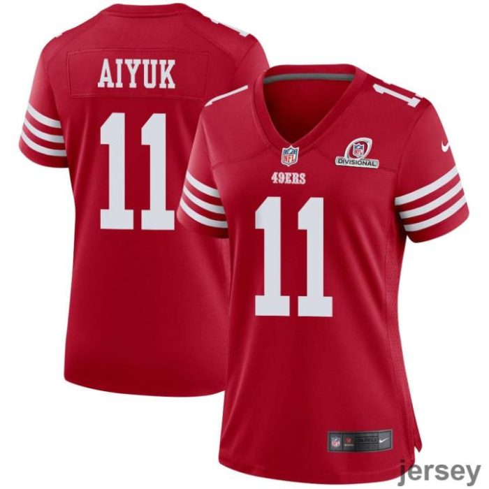 Brandon Aiyuk 11 San Francisco 49ers 2024 Divisional Patch Game Women Jersey - Scarlet