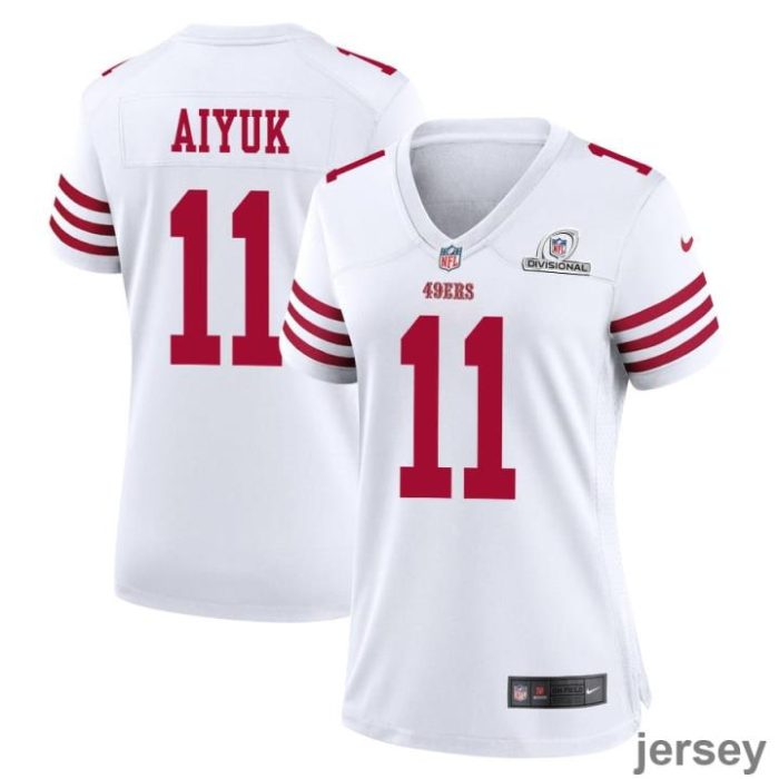 Brandon Aiyuk 11 San Francisco 49ers 2024 Divisional Patch Game Women Jersey - White