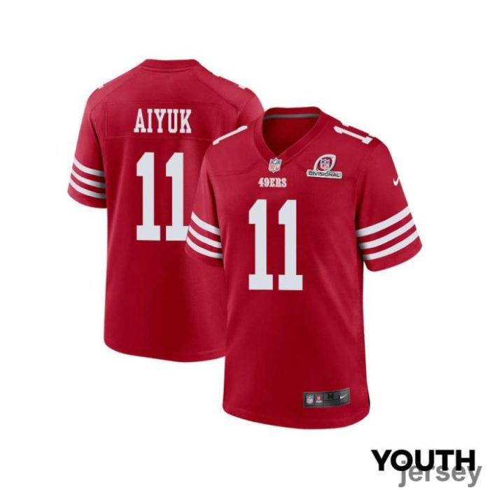 Brandon Aiyuk 11 San Francisco 49ers 2024 Divisional Patch Game YOUTH Jersey - Scarlet