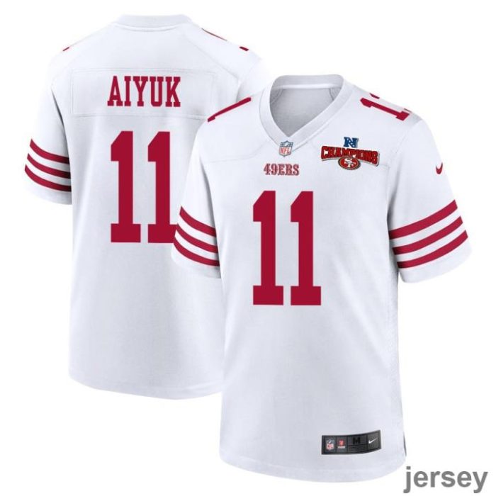 Brandon Aiyuk 11 San Francisco 49ers NFC Champions Patch Game Men Jersey - White