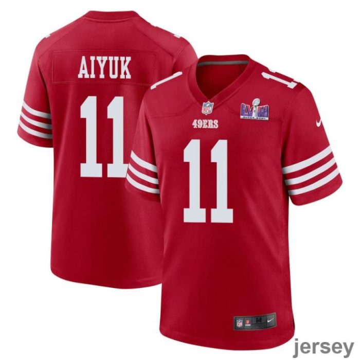 Brandon Aiyuk 11 San Francisco 49ers Super Bowl LVIII Patch Game Men Jersey - Scarlet