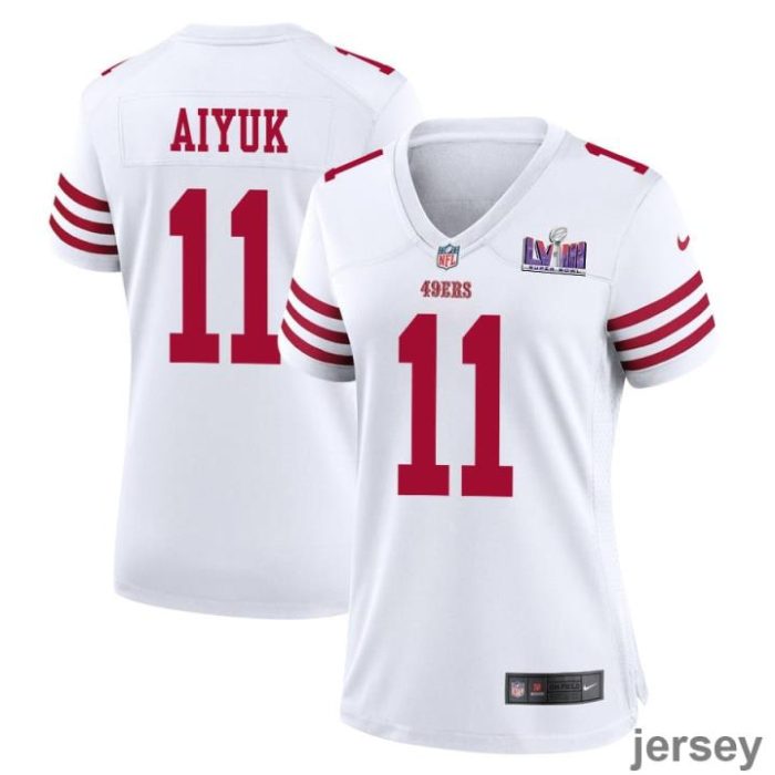 Brandon Aiyuk 11 San Francisco 49ers Super Bowl LVIII Patch Game Women Jersey - White