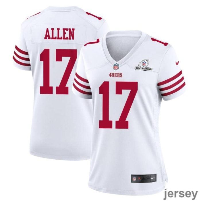 Brandon Allen 17 San Francisco 49ers 2024 Divisional Patch Game Women Jersey - White