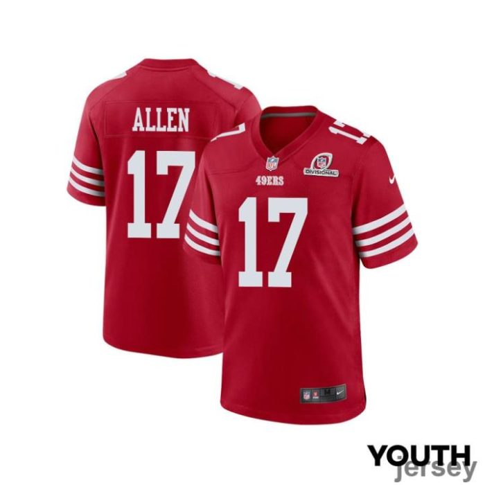 Brandon Allen 17 San Francisco 49ers 2024 Divisional Patch Game YOUTH Jersey - Scarlet