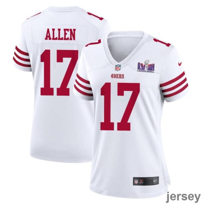 Brandon Allen 17 San Francisco 49ers Super Bowl LVIII Patch Game Women Jersey - White