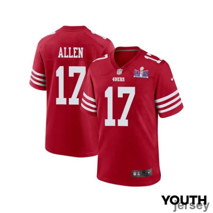 Brandon Allen 17 San Francisco 49ers Super Bowl LVIII Patch Game YOUTH Jersey - Scarlet