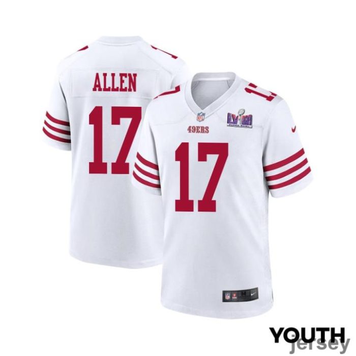 Brandon Allen 17 San Francisco 49ers Super Bowl LVIII Patch Game YOUTH Jersey - White