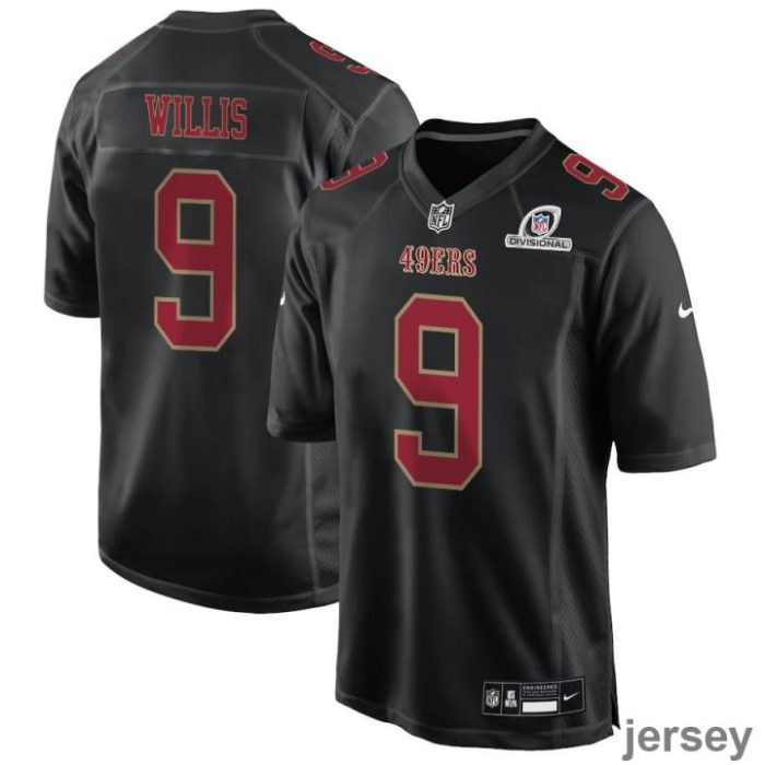 Brayden Willis 9 San Francisco 49ers 2024 Divisional Patch Fashion Game Men Jersey - Carbon Black